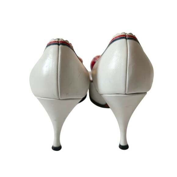 Vintage 50s/60s Julianelli's for Montaldo's White Leather Pom Pom Heels 8AAA - Picture 8 of 16